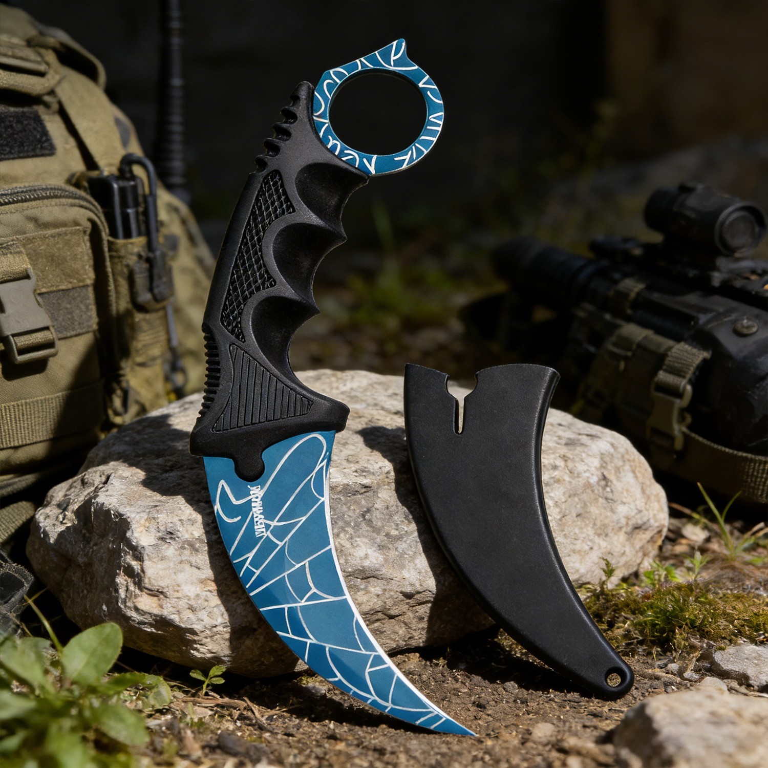 7.5" Military Combat Tactical Karambit Fixed Blade Neck Knife w Sheath NEW Blue