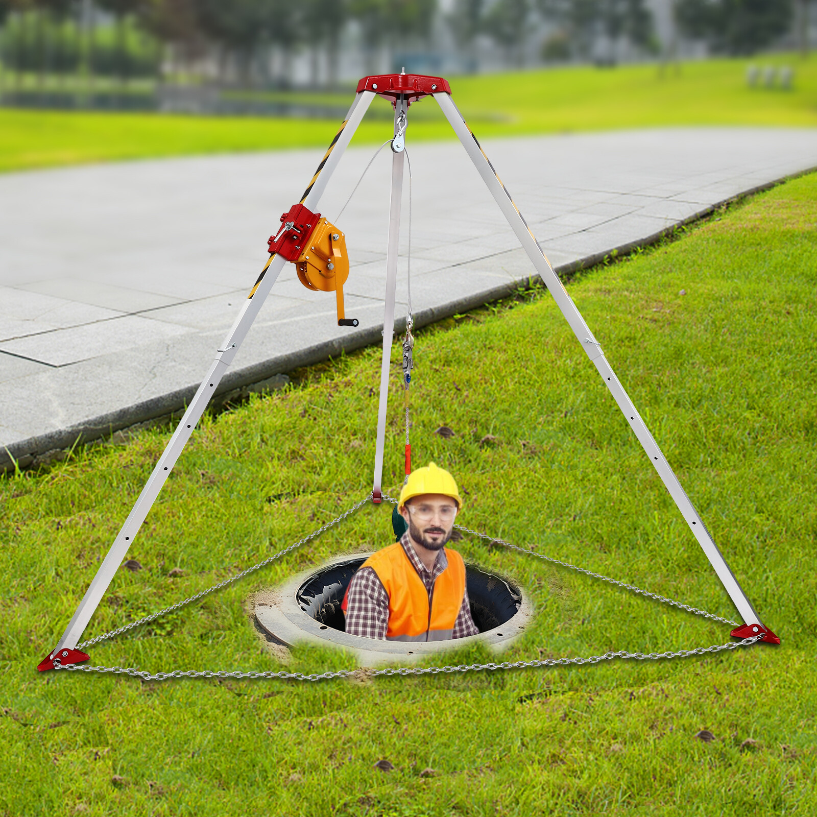 Confined Space Tripod Adjustable 5.2ft-8ft Legs Rescue Tripod w/ 1800lb Winch US