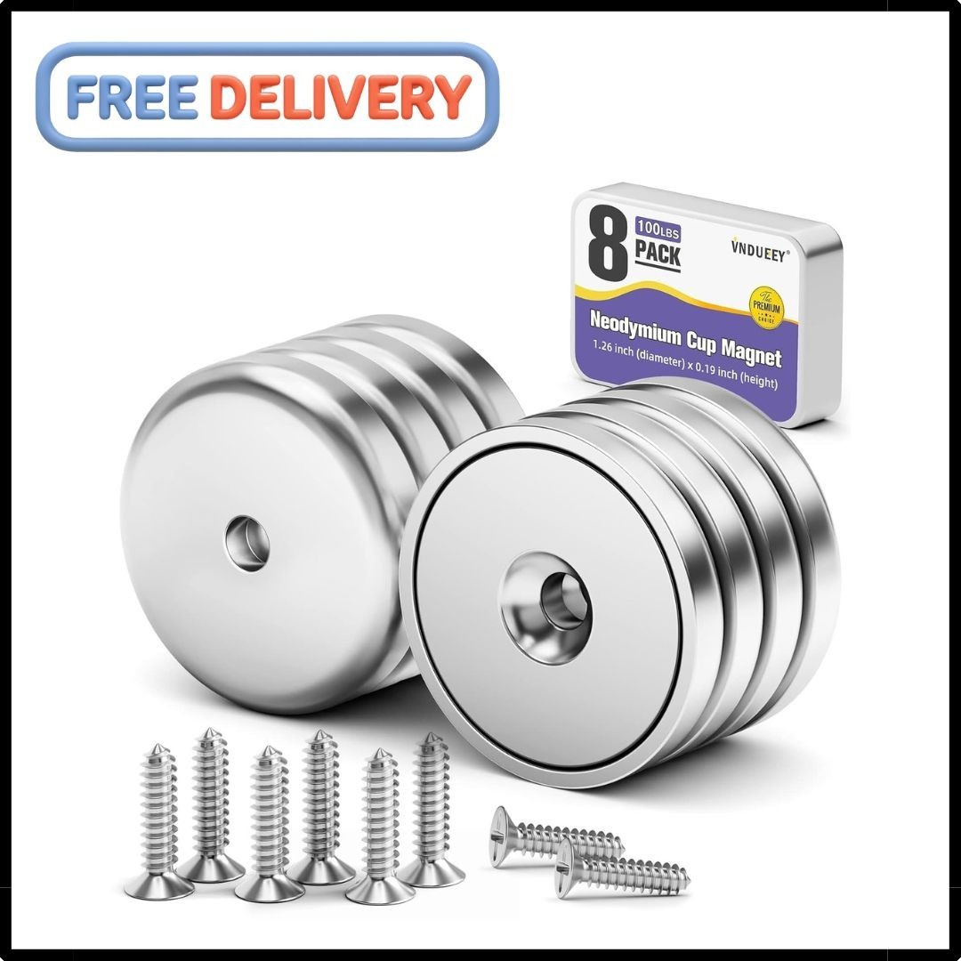 8Pack Neodymium round Base Cup Magnet 100LBS Strong Rare Earth Magnet Heavy Duty