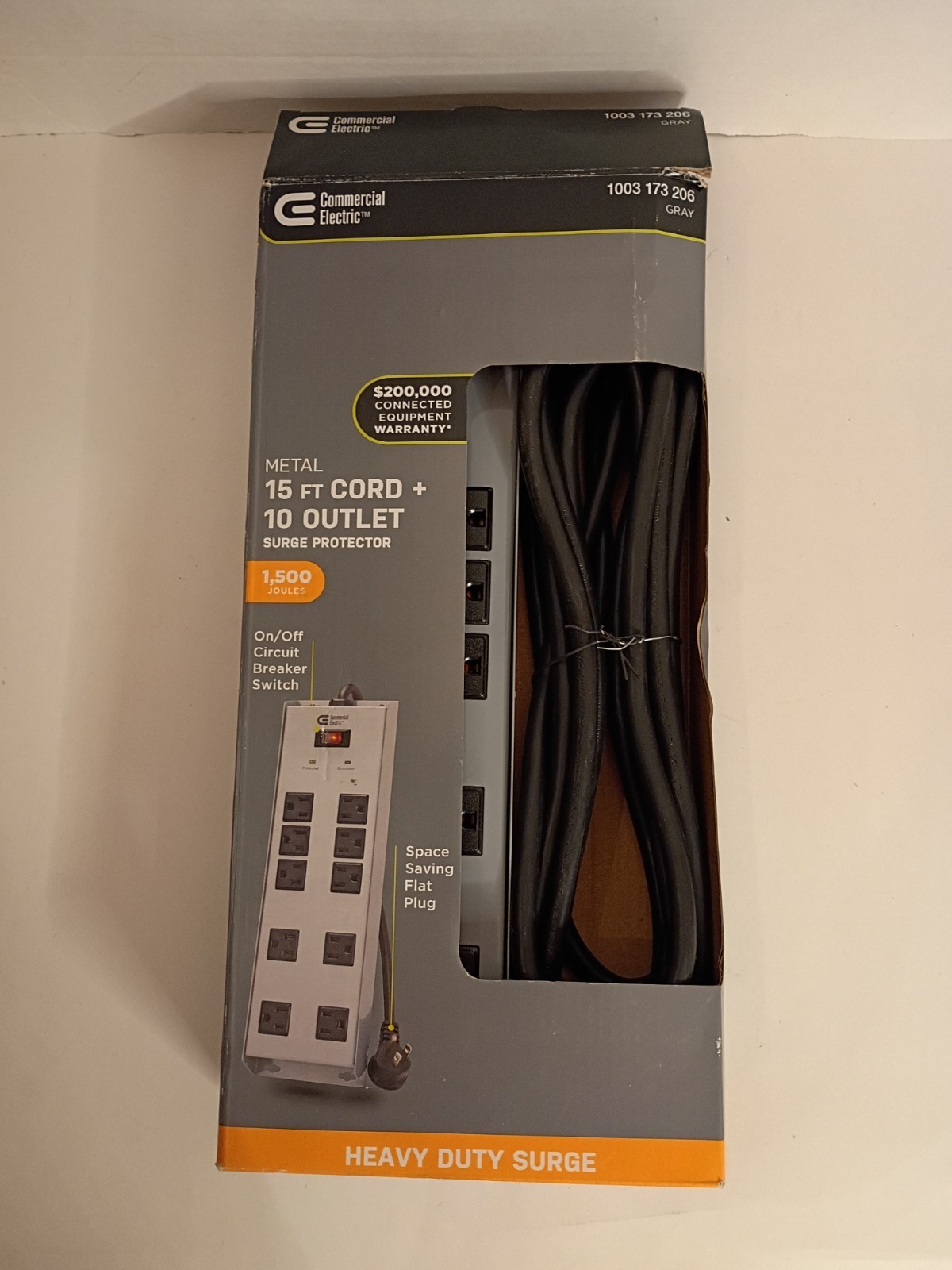 Commercial Electric 15ft 10-Outlet All Metal Surge Protector YLPT-46-1 Open Box