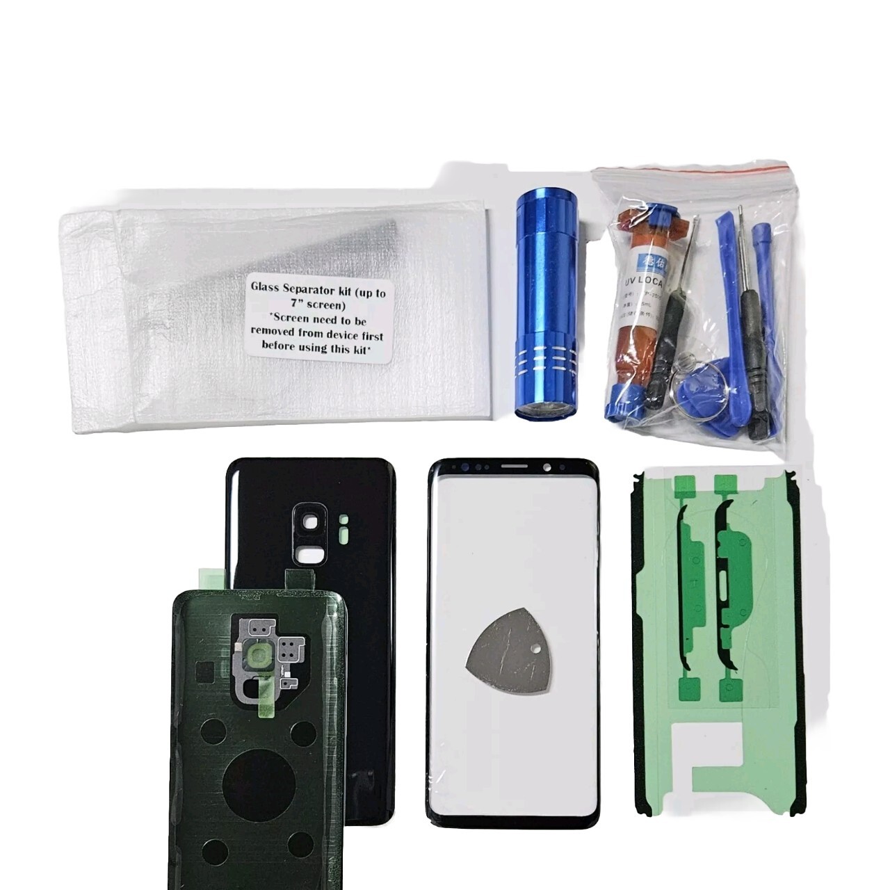 Screen Repair Kit Compatible Galaxy S9 Front Back Glass Cover Replacement Black