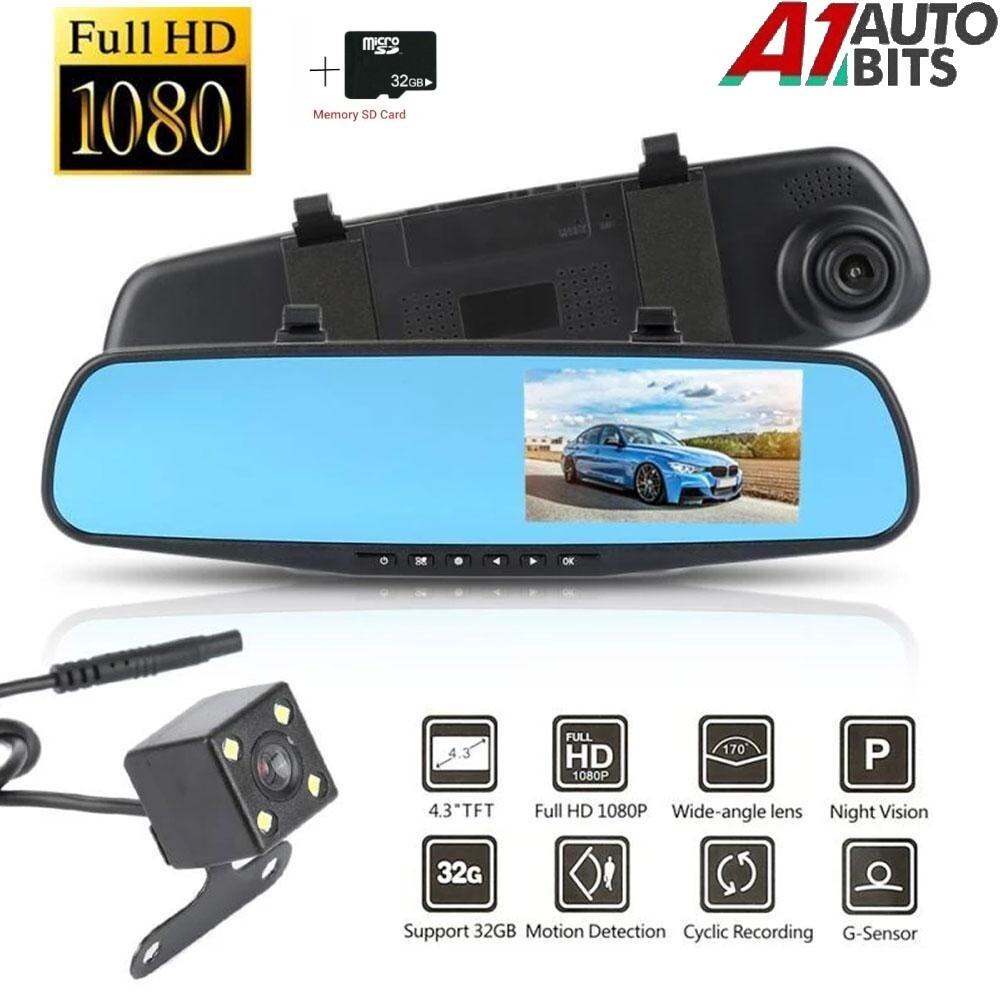 Full HD Mirror Dash Cam Car DVR Video Recorder Front and Rear Camera Night Mode