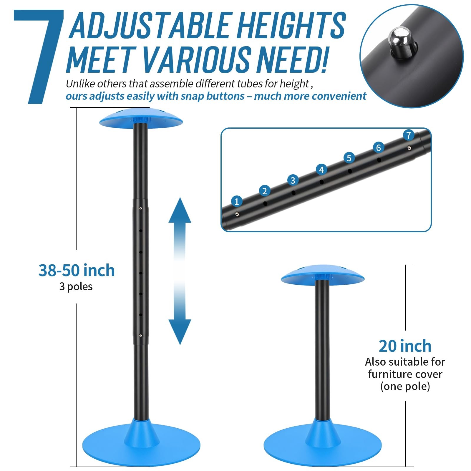 Boat Cover Support Poles 20-50" Adjustable Telescoping Steel Support System with