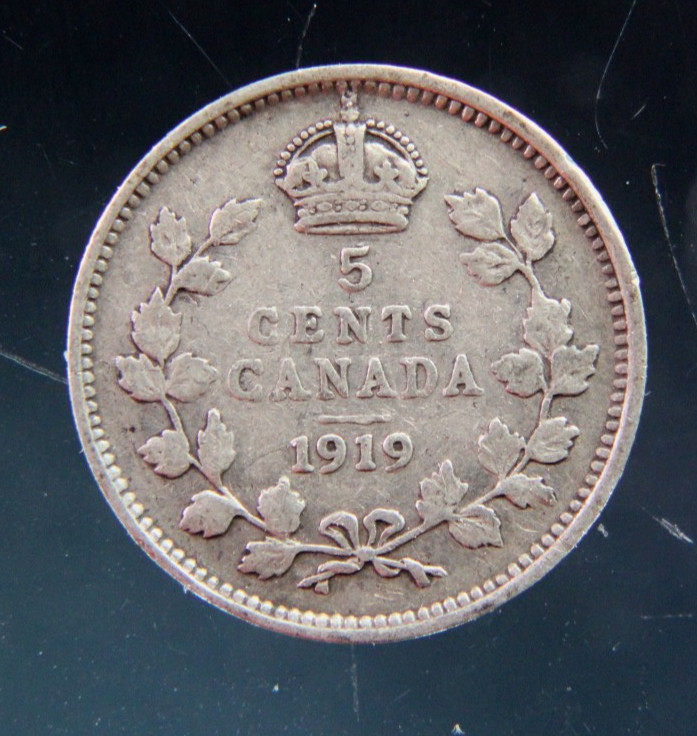 Canada, 5 cents, 1919 Silver coin(0.925)