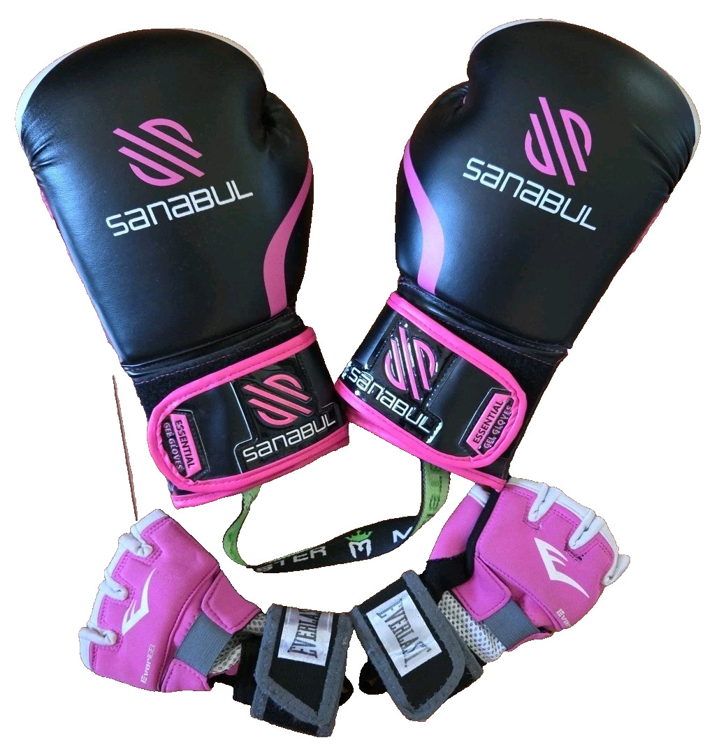 Sanabul Boxing Gloves 12 oz & Meister Odor Blockers/Everlast Evergel Half~Sz M