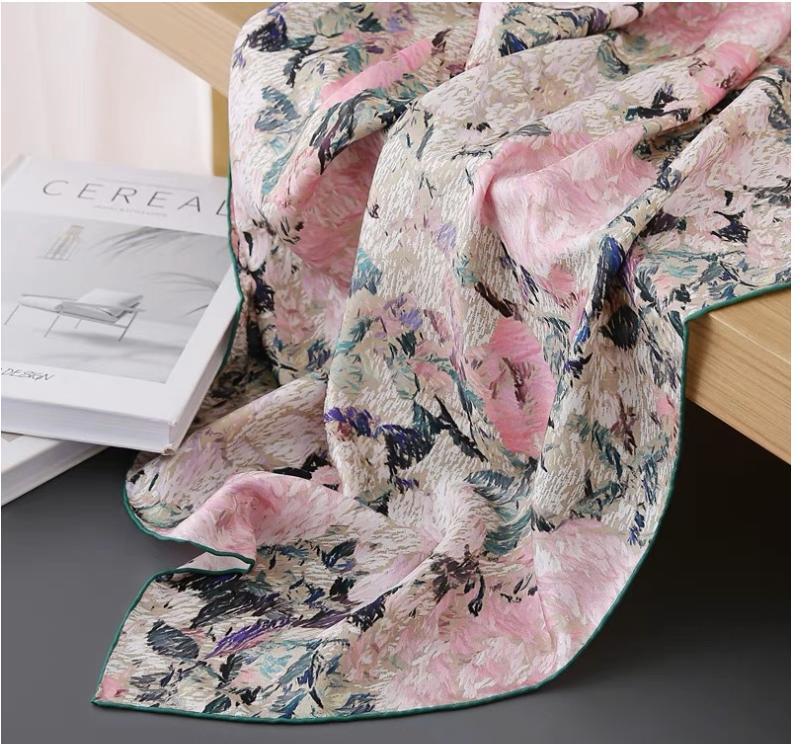 Pure 14 Momme Twill Silk Wrap Scarf Bandanna Flower Sea Print Square Shawl 35’’