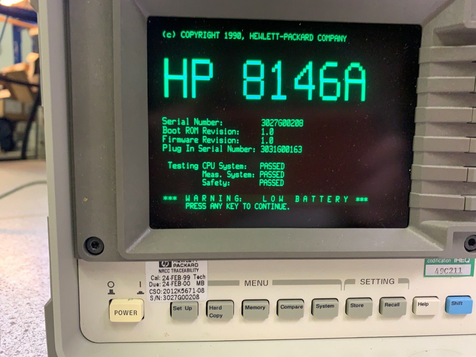 Hewlett Packard 8146A Optical Time Domain Reflectometer Opt1 and Opt3 installed