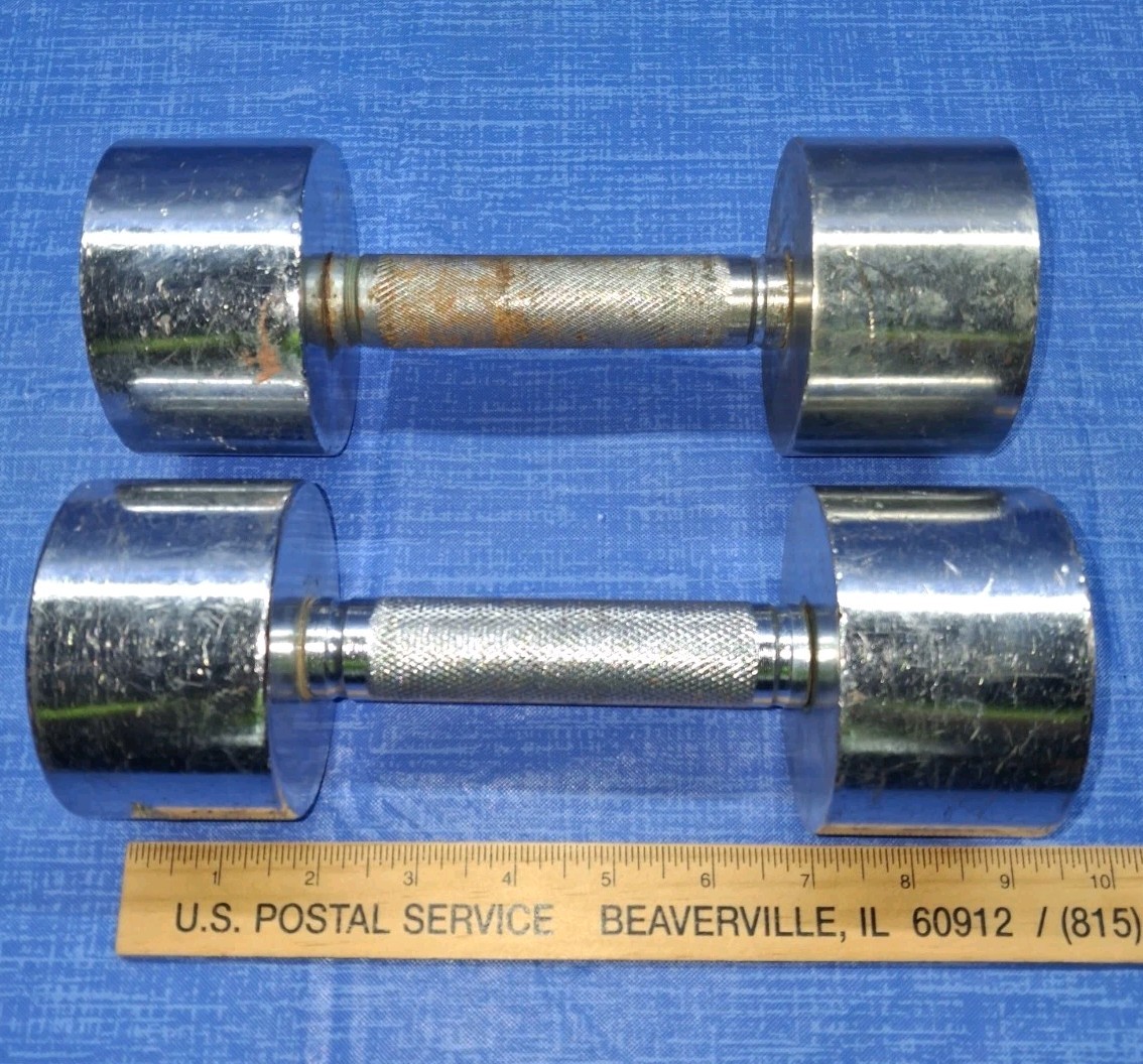 Vintage 10 lb Bollinger Chrome Dumbbell Set 20 lbs Total Weight