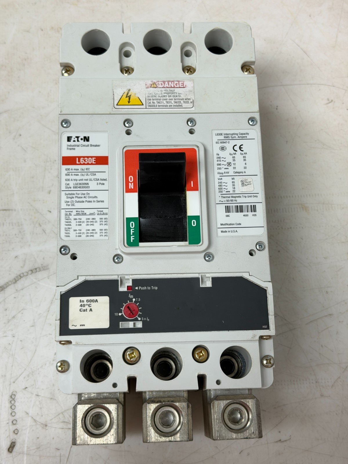 👀NEW EATON 600 AMP CIRCUIT BREAKER 600 VAC 3 POLE W/ 600 AMP TRIP LGE3630NN