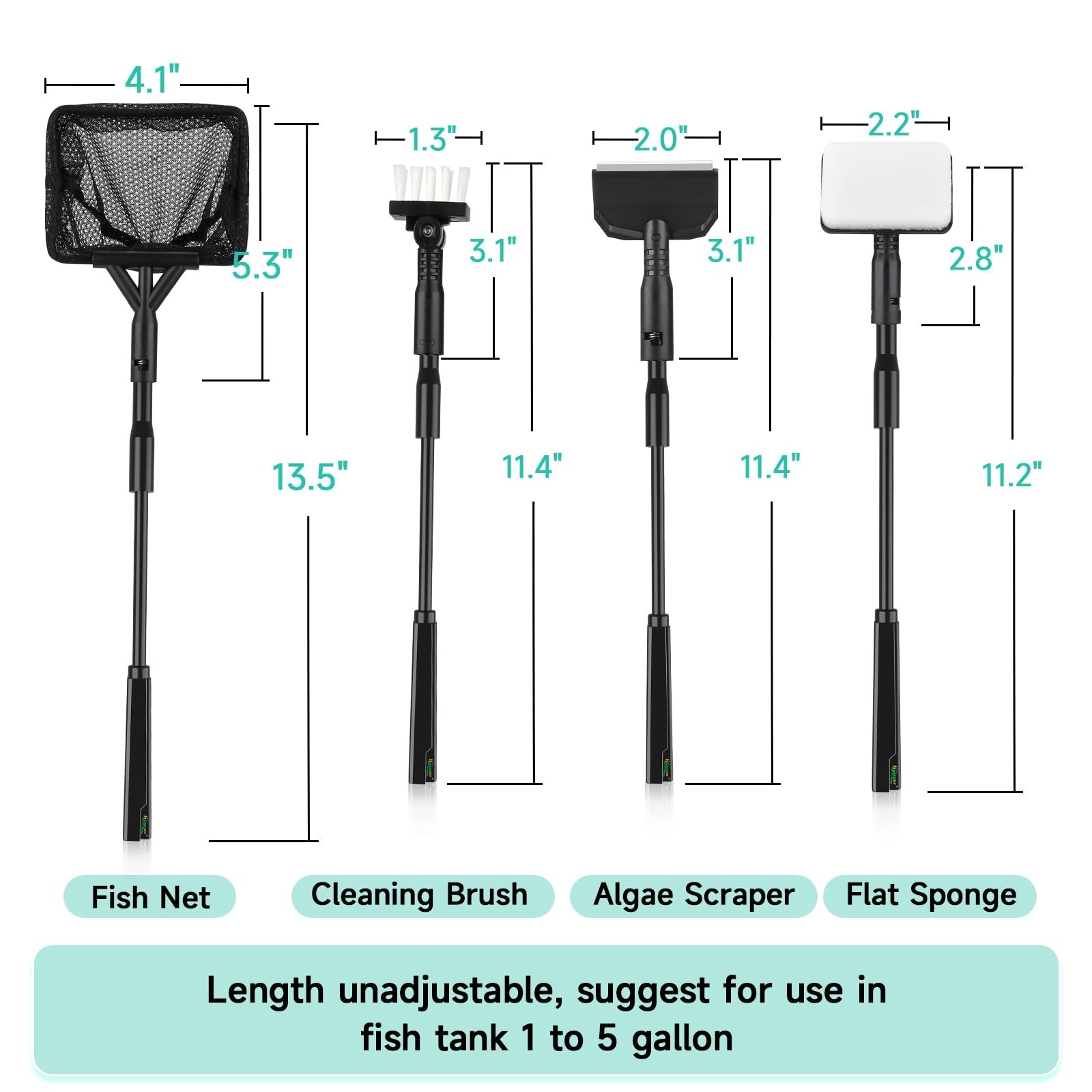 hygger Small Aquarium Cleaning Tools, 4 in 1 Fish Tank Cleaner Kit S, Black