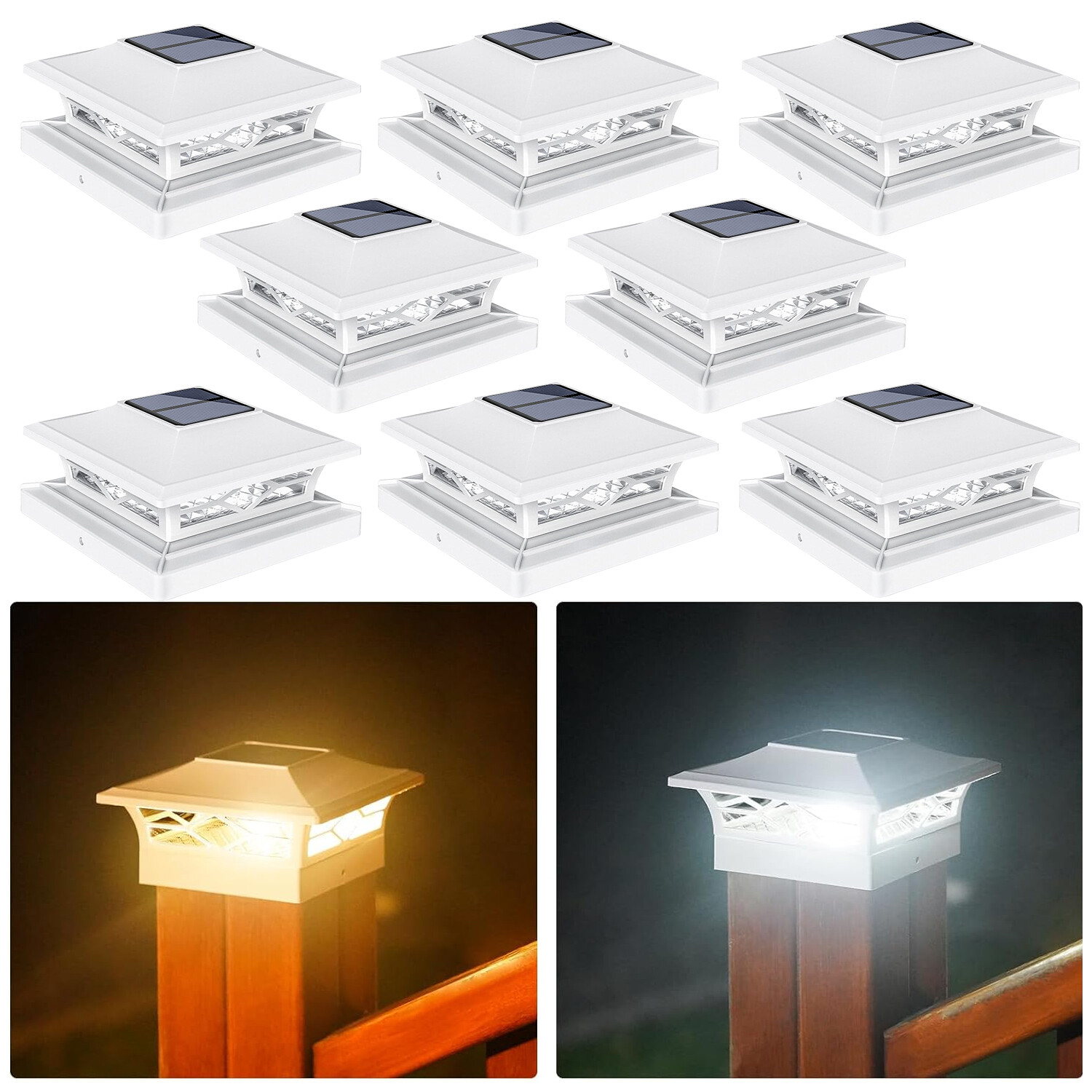 2/4/6 Pack Solar Post Deck Cap Lights Outdoor Garden Fence Landscape Lamp Vinyl