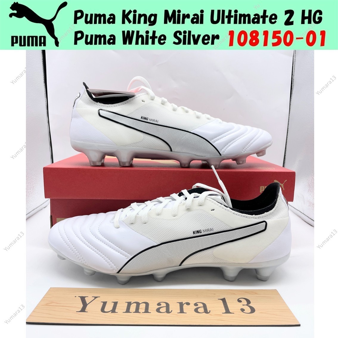 Puma King Mirai Ultimate 2 HG Puma White Silver 108150-01 Men's Size