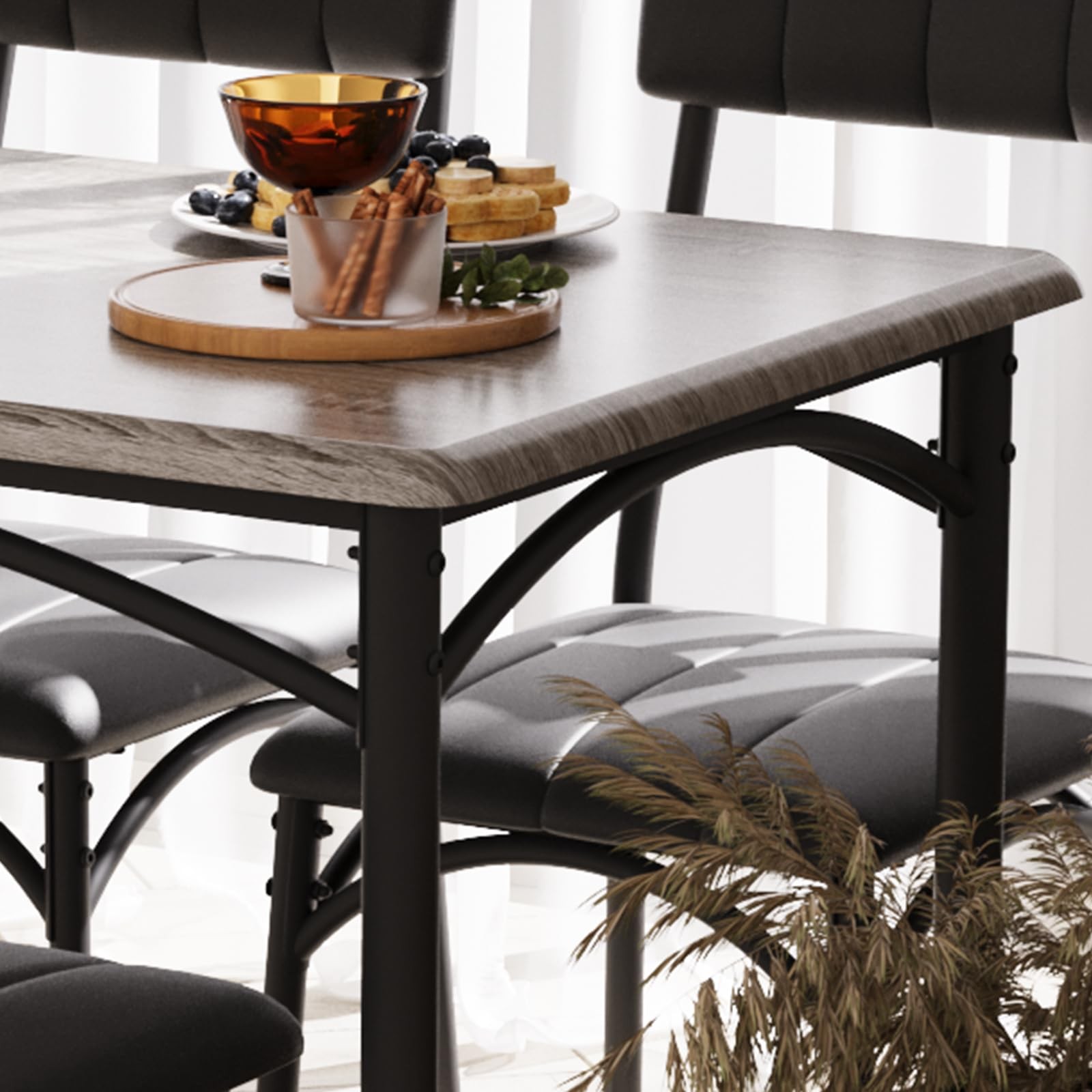 Upholstered Chairs & Bench Dining Set 4-Person Rectangular Kitchen Table Home