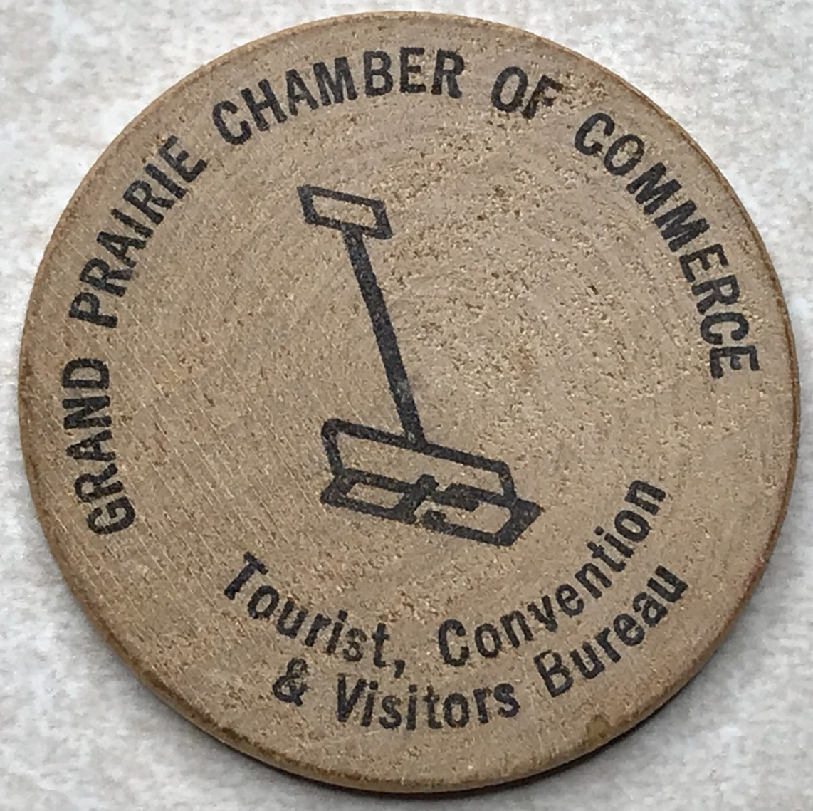Grand Prairie Chamber of Commerce Visitors Bureau wooden nickel token T6048