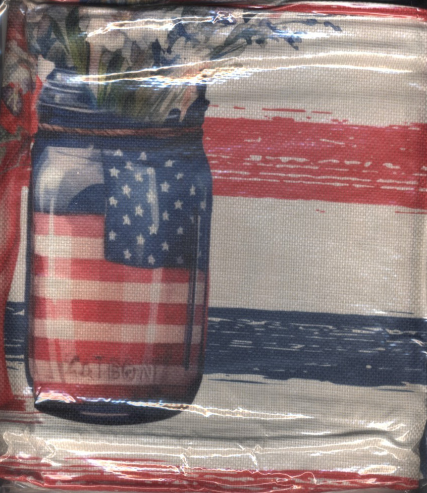 NEW  4 PACK 18" PATRIOTIC pillow caseS 4TH OF JULY MASON JAR AMERICAN FLAG #581