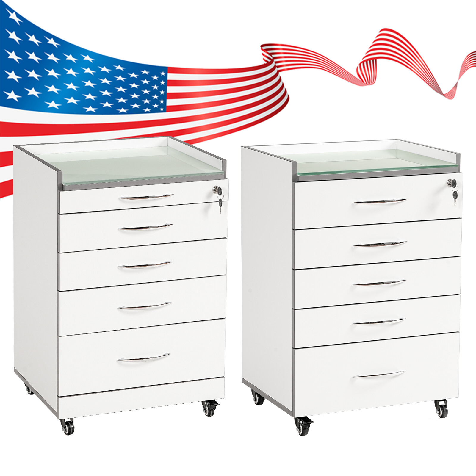 Dental 4/5Drawer Medical Cart Acrylic Deluxe Mobile Wooden Cabinet Rolling Cart