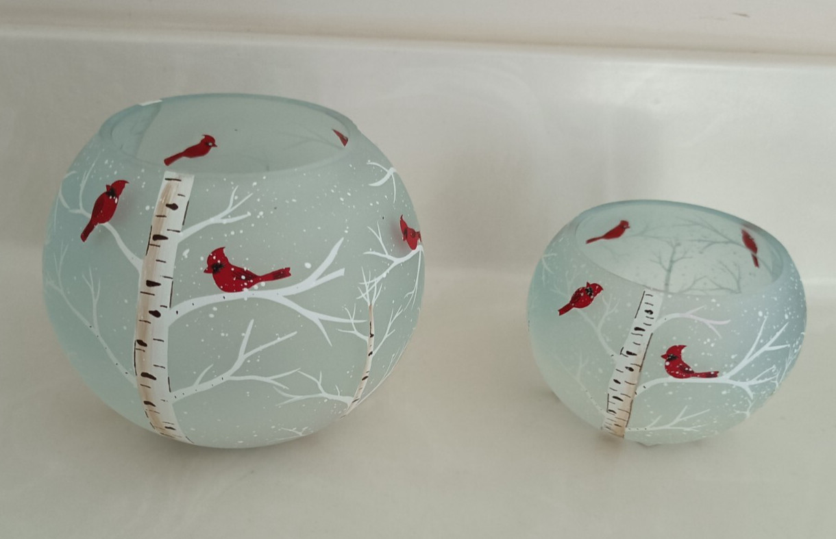 Yankee Candle Small Round  & Large Votive/ Tea Lighter Blue Sky Cardinal~~RARE