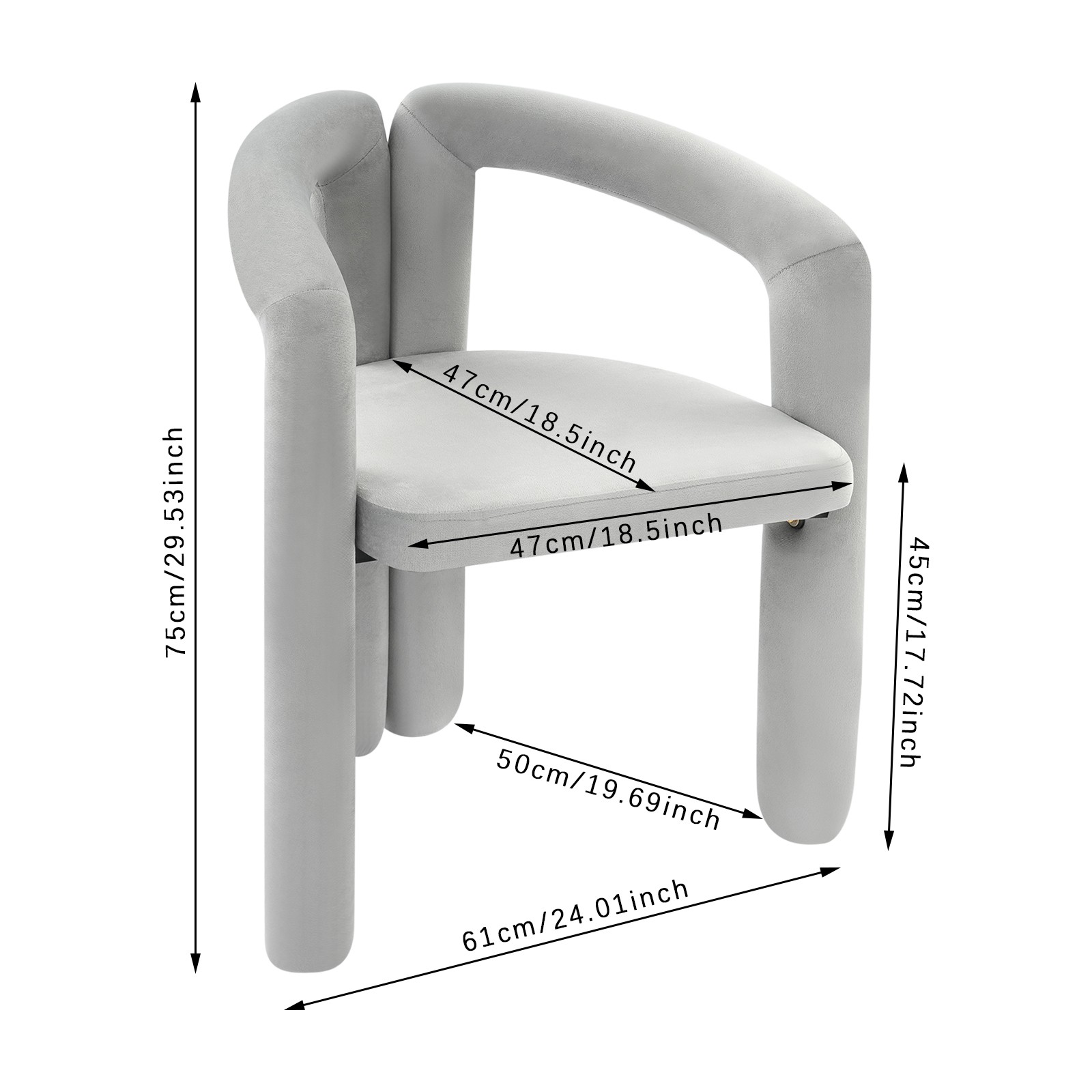NEW! Modern Upholstered Seat Stool Makeup Vanity Chair w/Backrest Comfy Gray...