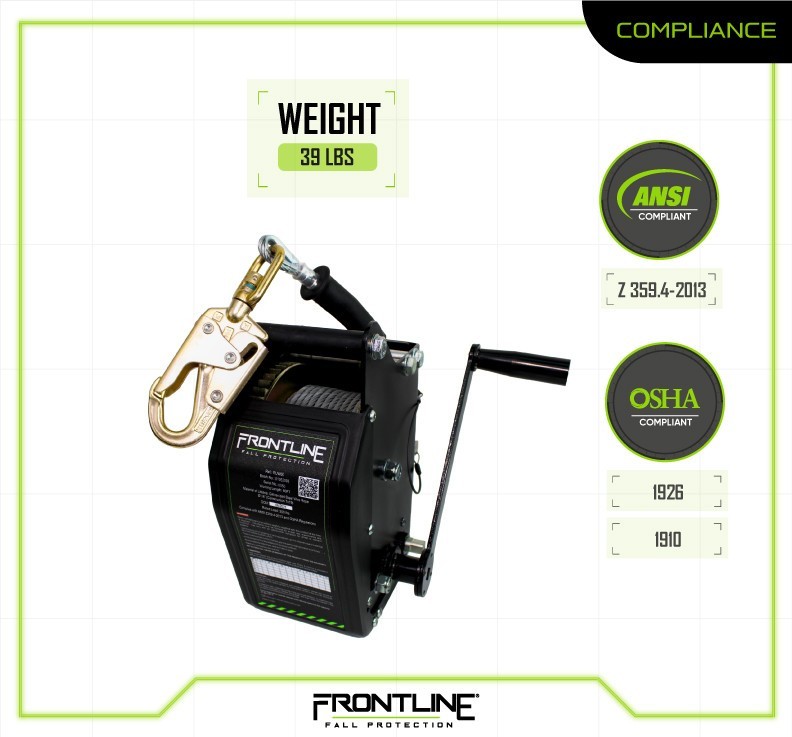 Frontline RUW60 60' Confined Space Winch with Galvanized Steel Cable