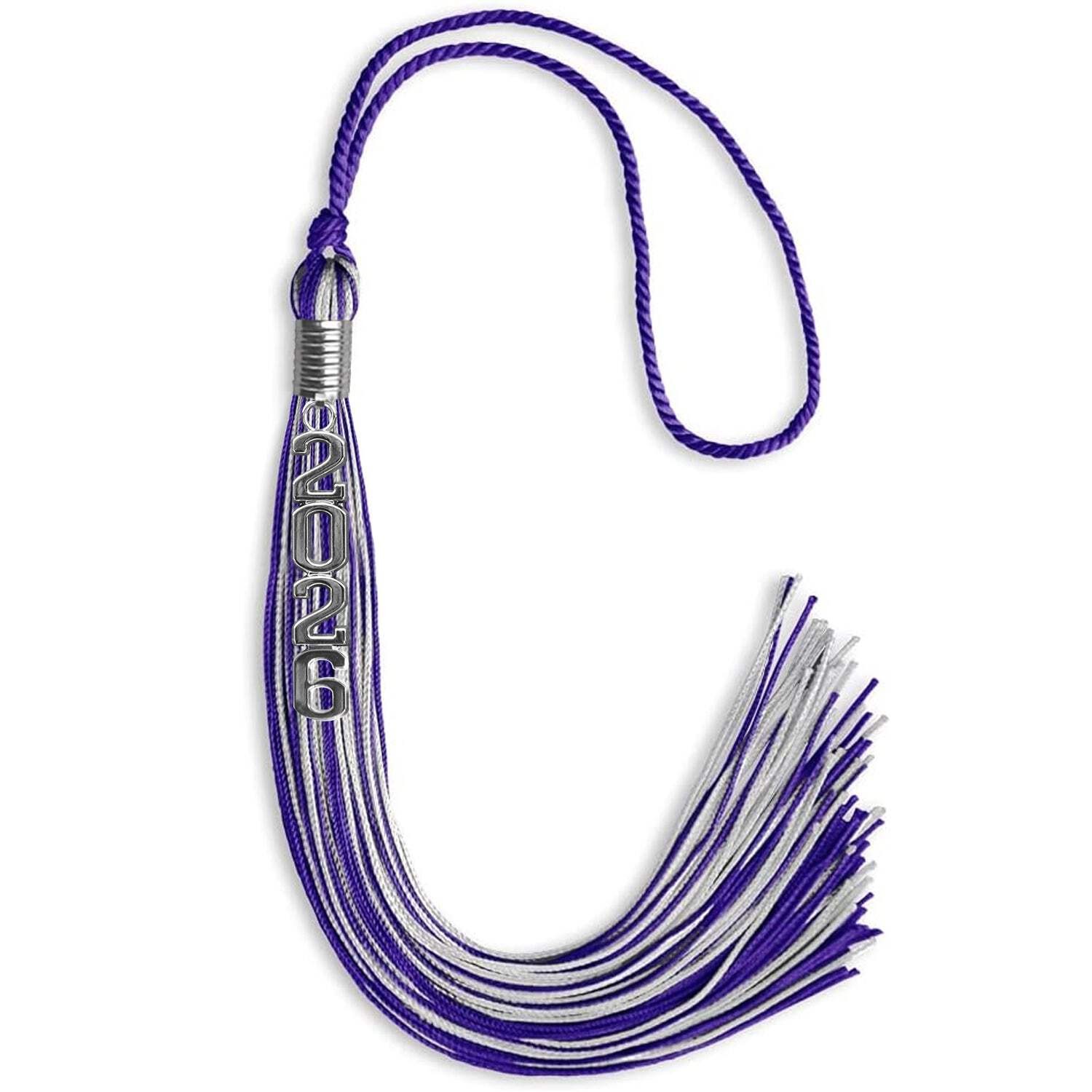 Endea Graduation Purple/Silver Mixed Color Tassel With Stacked Silver Date Drop