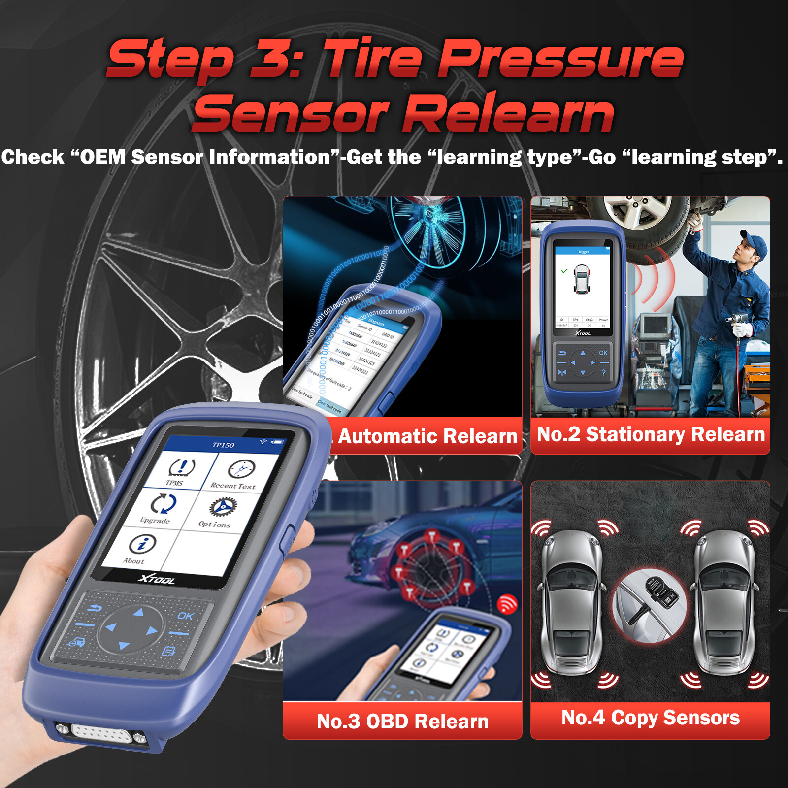 XTOOL TP150 TPMS Tire Programmer Universal Sensor Relearn Reset Activate Scanner