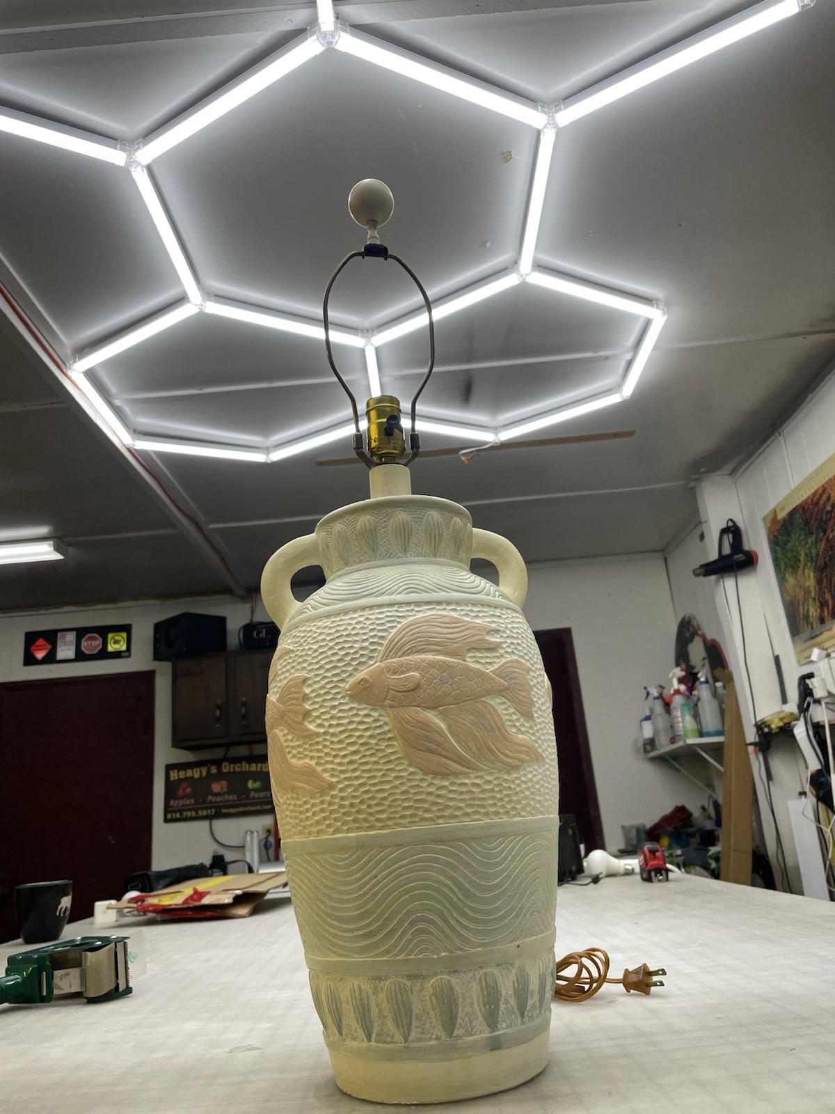 Vintage Pottery hand-molded earthenware lamp with a textured finish Signed 1991