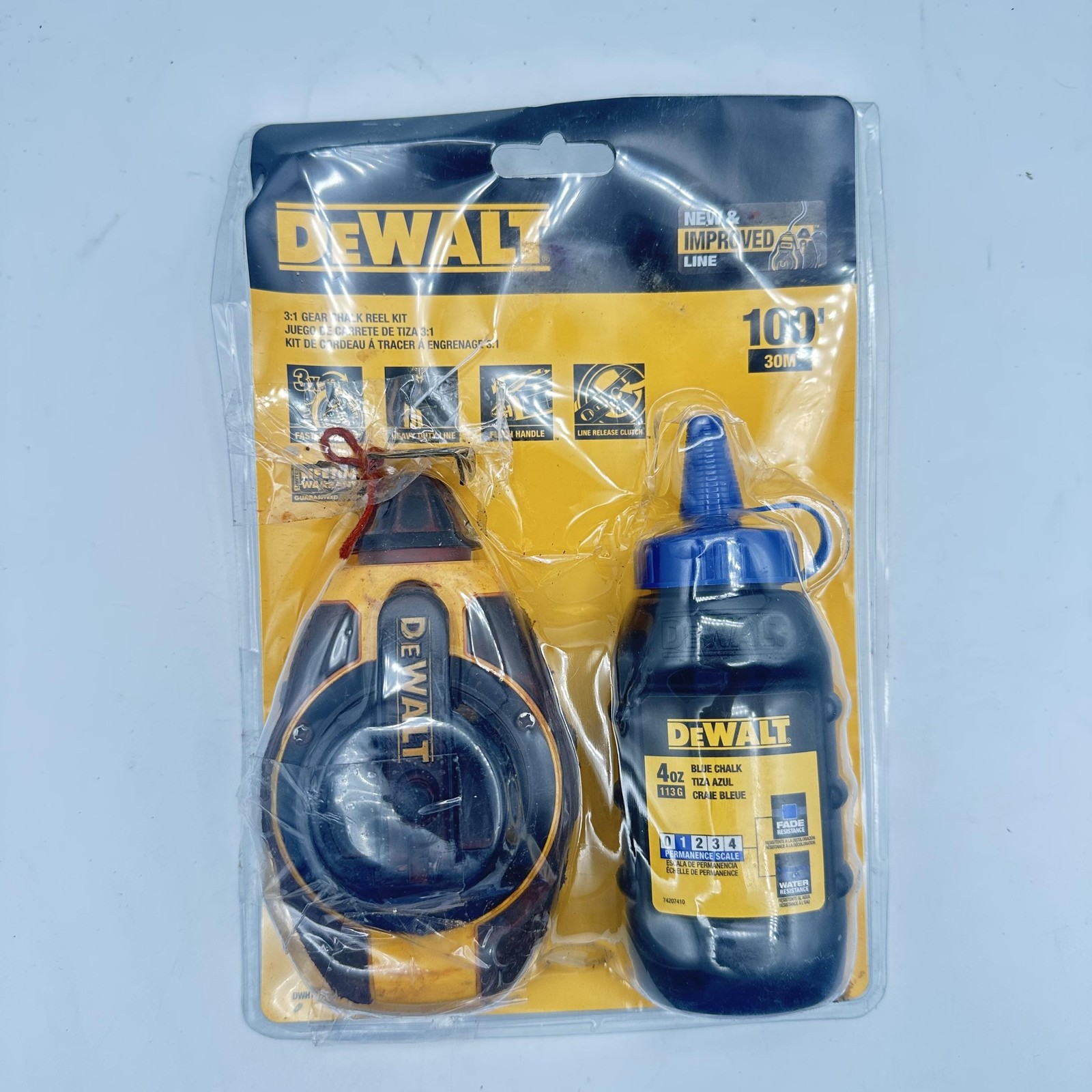 DEWALT 3:1 Gear Chalk Reel Kit 100ft Reel Heavy Duty Line Blue Chalk New Sealed