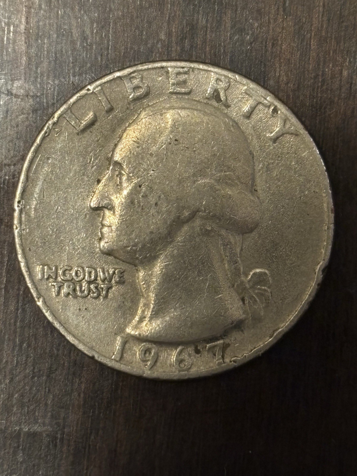 1967 No M/M Quarter “Liberty” “United” “DOLLAR”on rim and Filled Letters Error