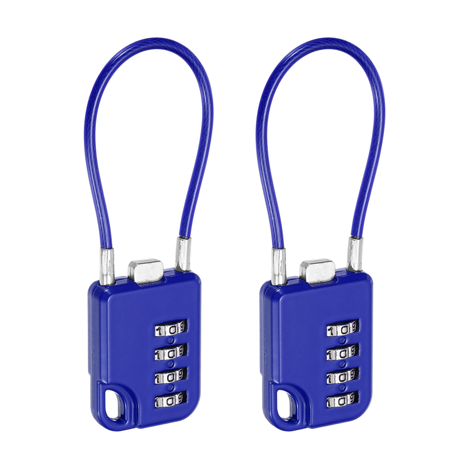 4-Digit Combination Padlock with Steel Wire Rope (5.3 Inch, Dark Blue) (2Pcs)