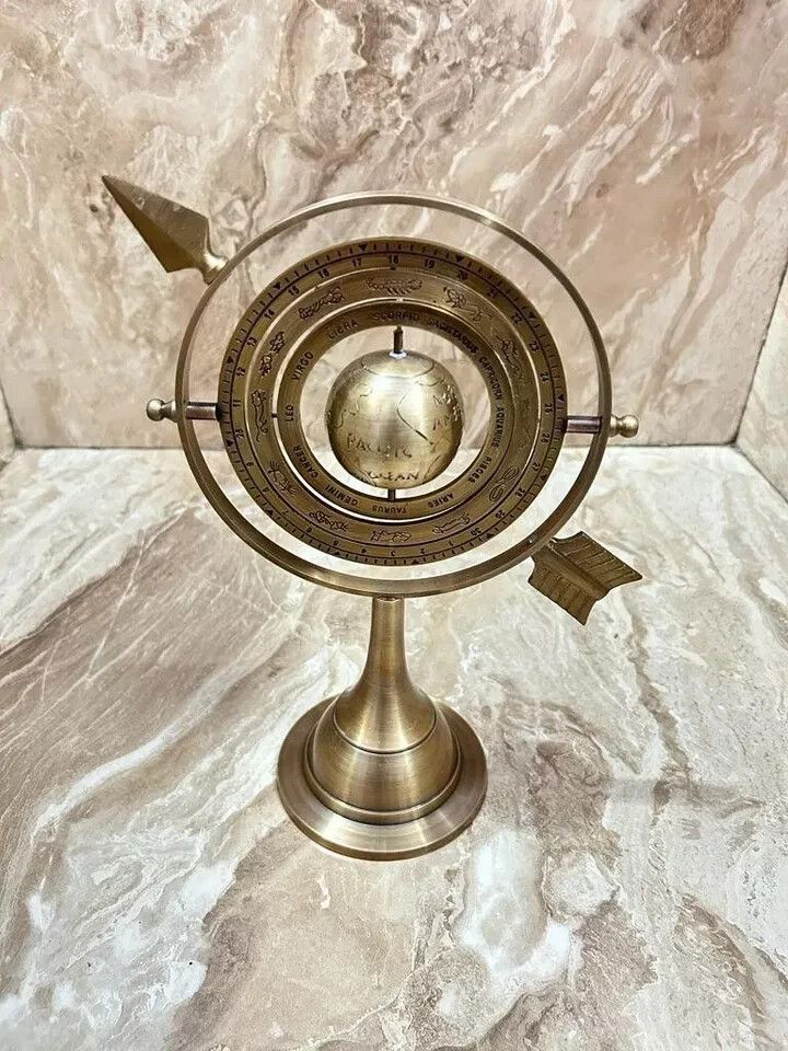 Brass Tabletop Armillary Nautical Sphere World Globe With Base Table