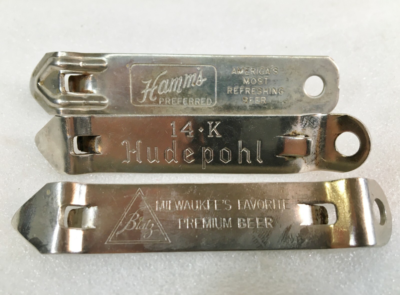 3 Vintage Beer Advertizing Openers Blatz, Hudepohl, Hamm's