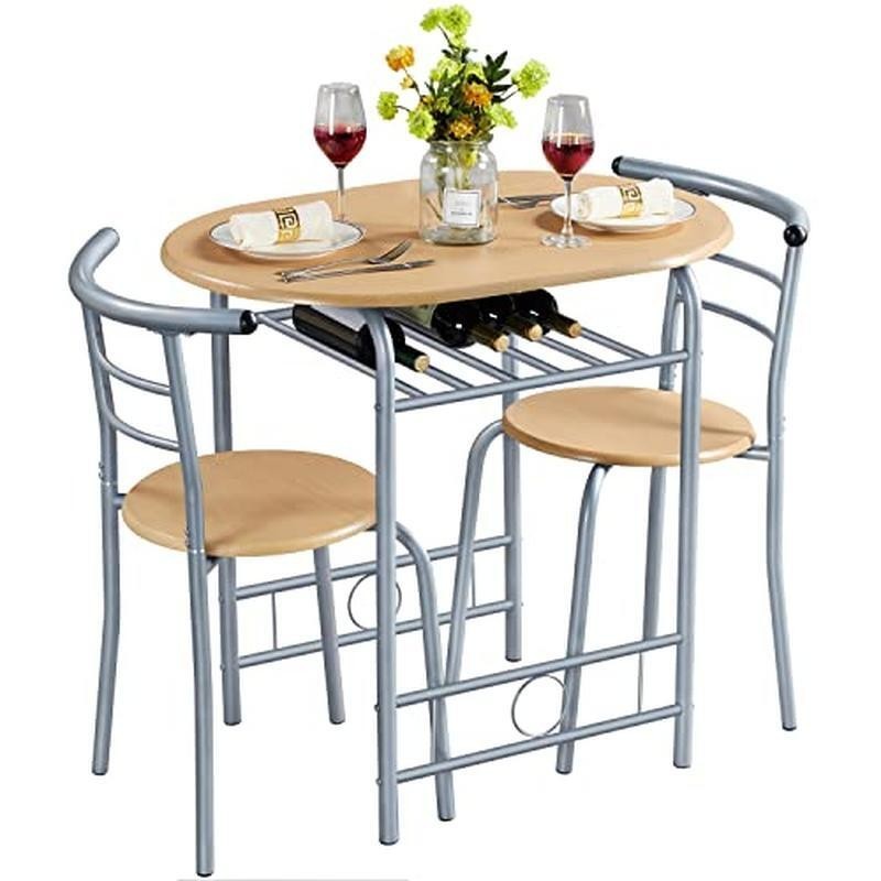 3 Piece Dining Table Set Kitchen Table & Chair Sets for 2 Compact Bistro Table