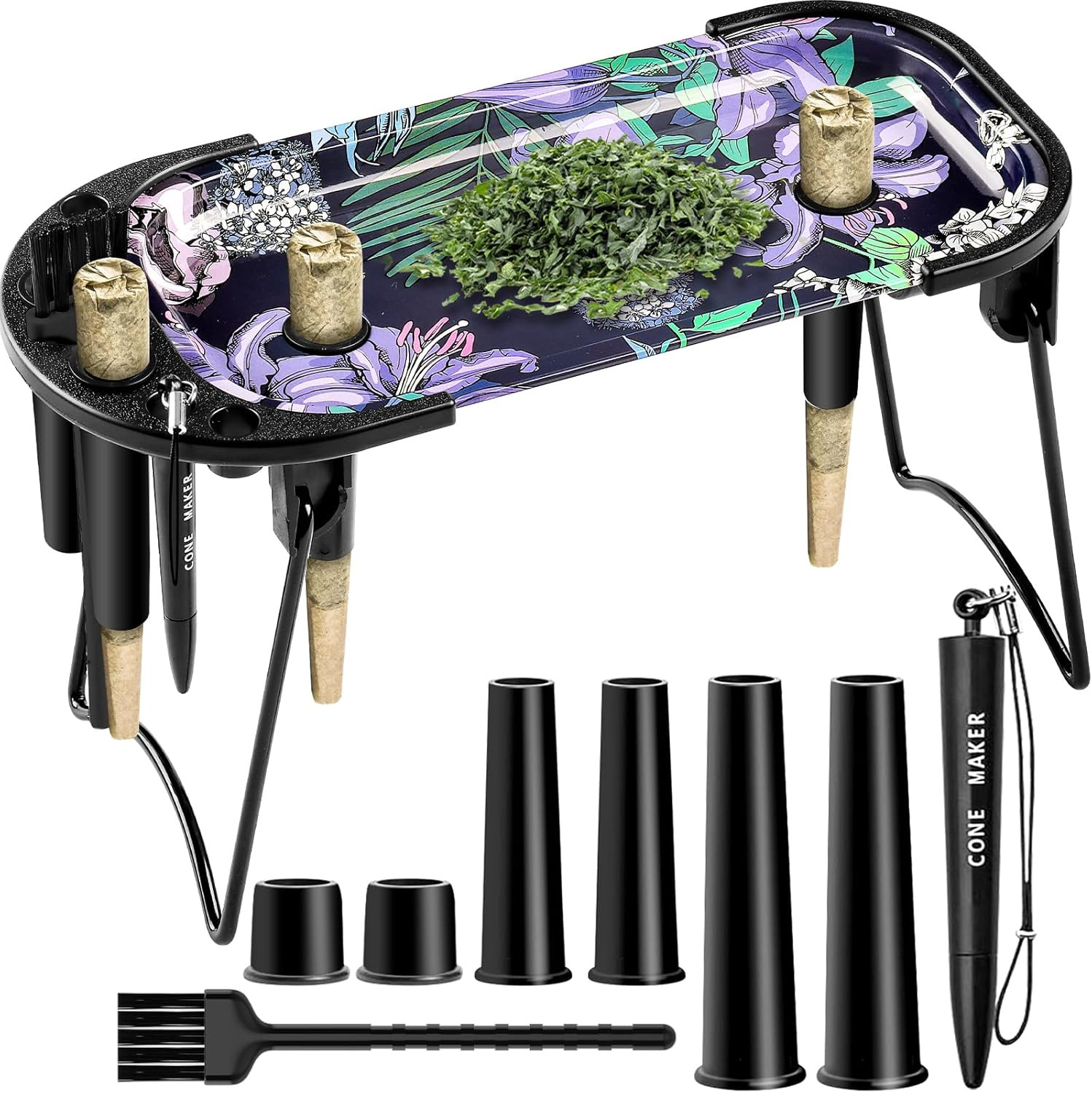 Metal Rolling Tray with Cone Loader, Cone Filler Roller, Rolling Machine & Tray