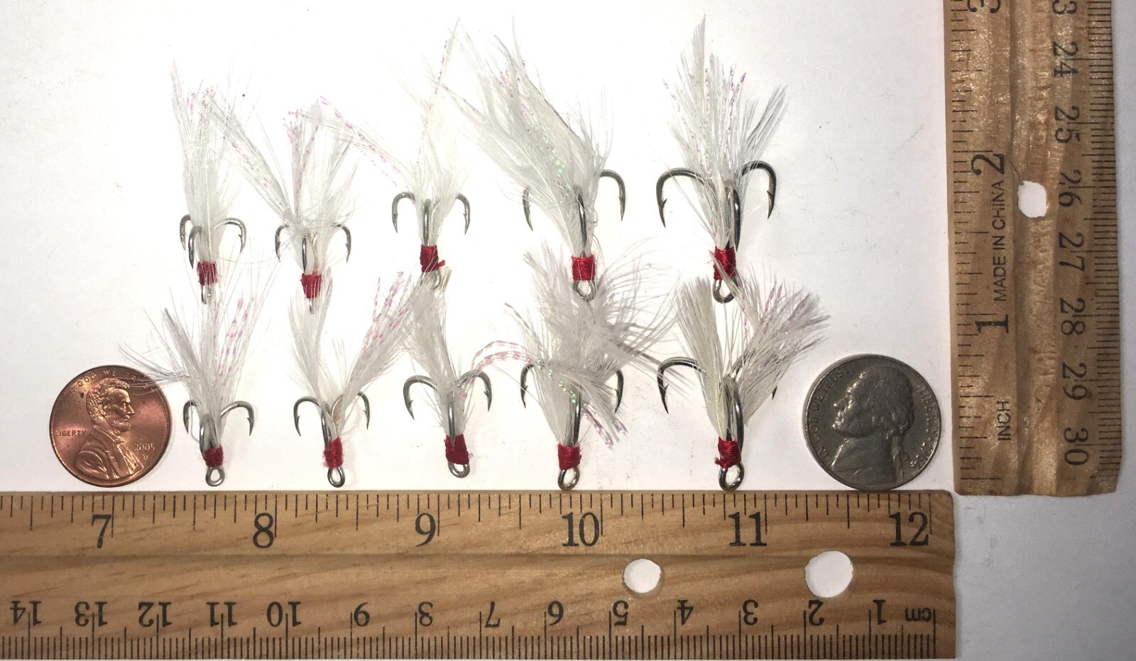 10 pc Bucktail set of dressed treble hooks (2 each) in sizes #12 10 8 6 and 4