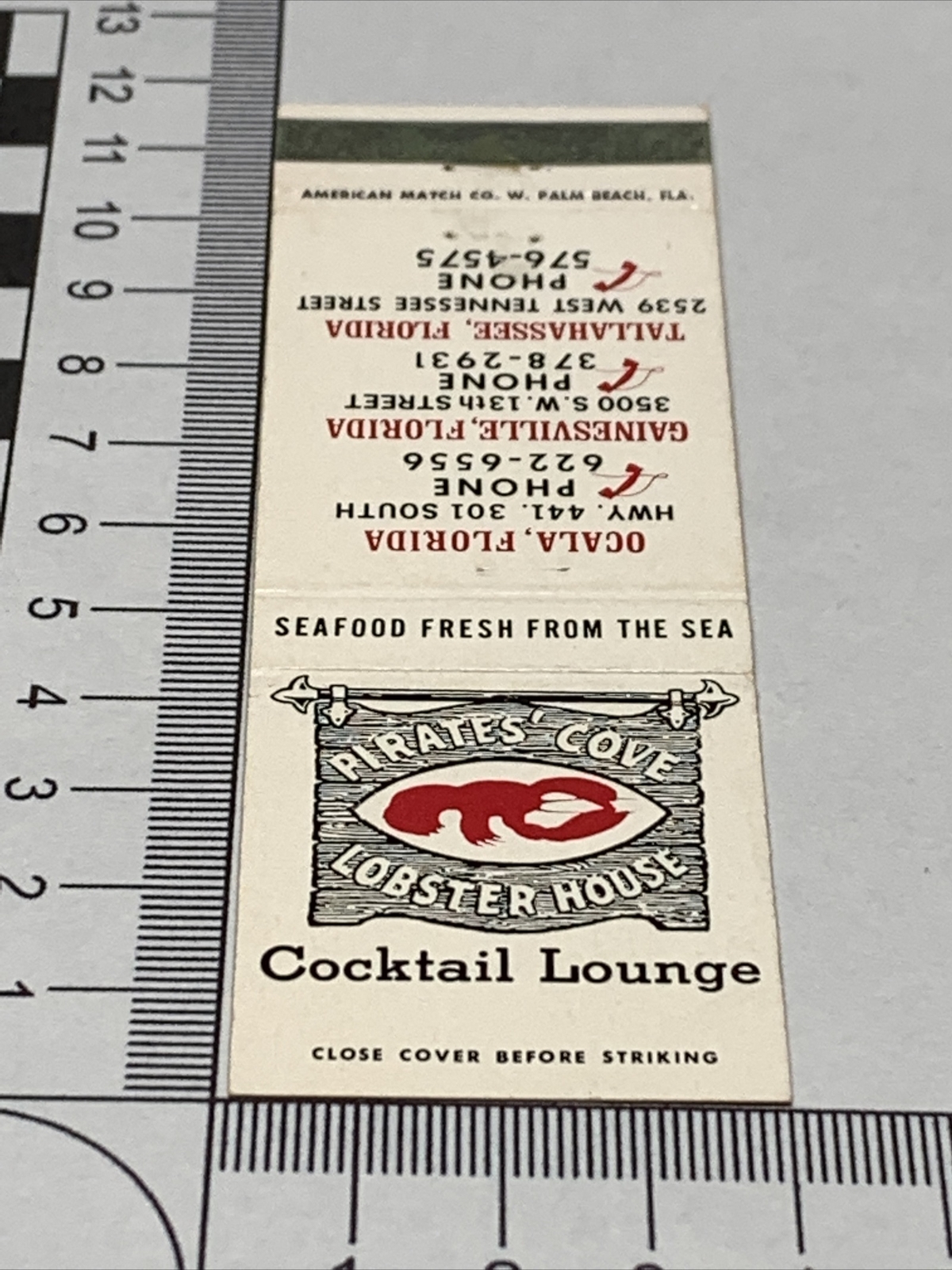 Front Strike Matchbook Cover  Pirate’s Cove Lobster House  Ocala Florida    gmg