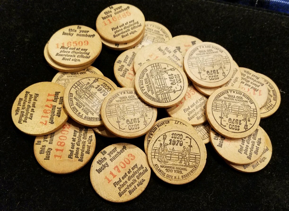 1970 Atlantic City,NJ Boardwalk 100 Yrs. Anniversary Wooden Nickel □1 each buy □