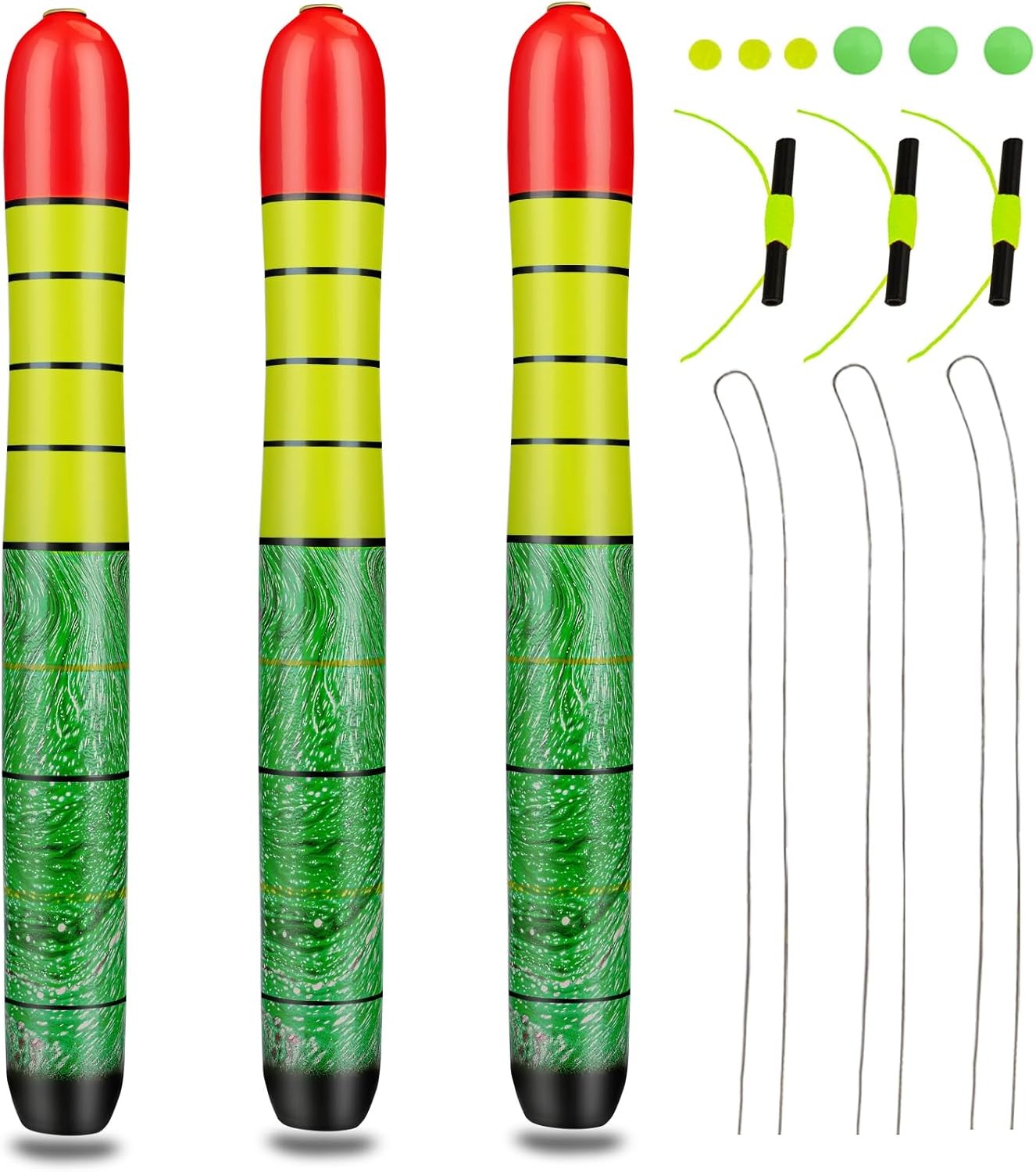 3pcs Balsa Wood Body Fishing Bobbers High Visiblity Fishing Pole Yellow Green
