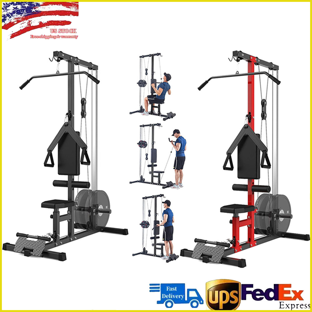 LAT Pull Down Machine for Home Gym, High Low Pulley Cable Station w/Leg Support