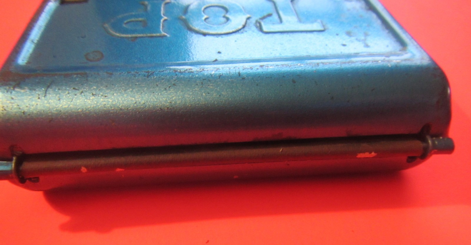 Vintage Top Blue Metal handheld Cigarette roller rolls regular size