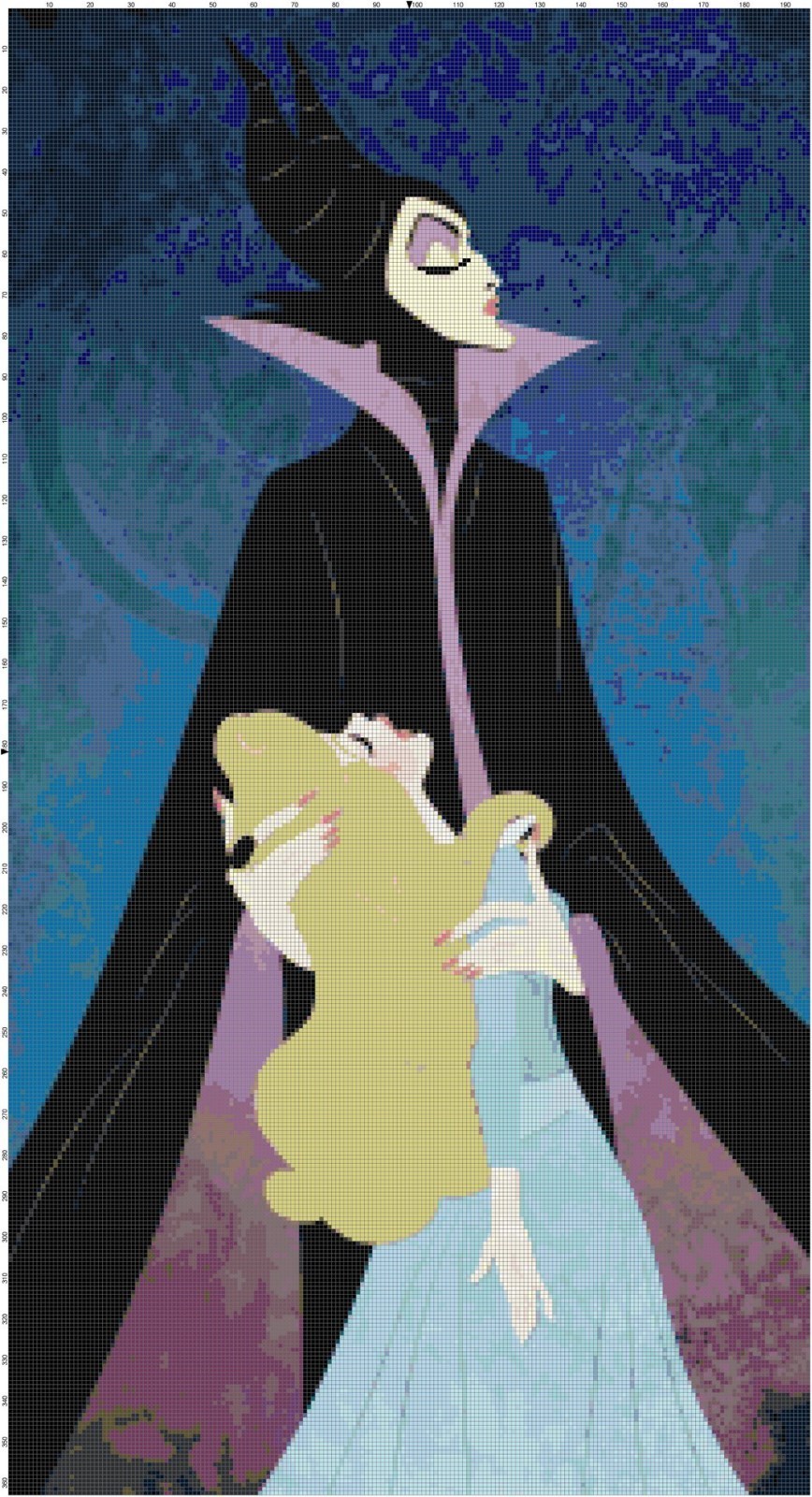 Maleficent & Sleeping Beauty Cartoon Fan Art Movie Cross-Stitch Pattern Chart