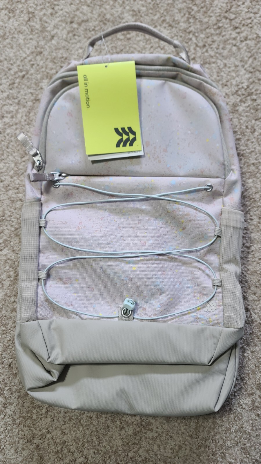 Brand New! All in Motion - Sporty 19” Backpack - Tan Paint Splatter