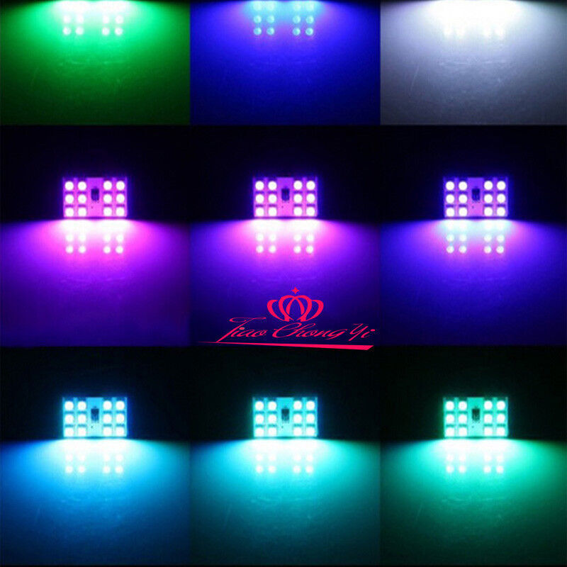2x RGB LED Bulbs Panel 15-SMD 5050 8 Color Remote Dome Light Map License Plate