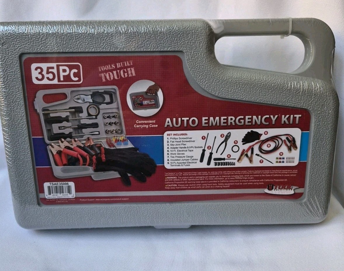 Auto Emergency Kit 35 pieces SEALED Hardcase road safety kit