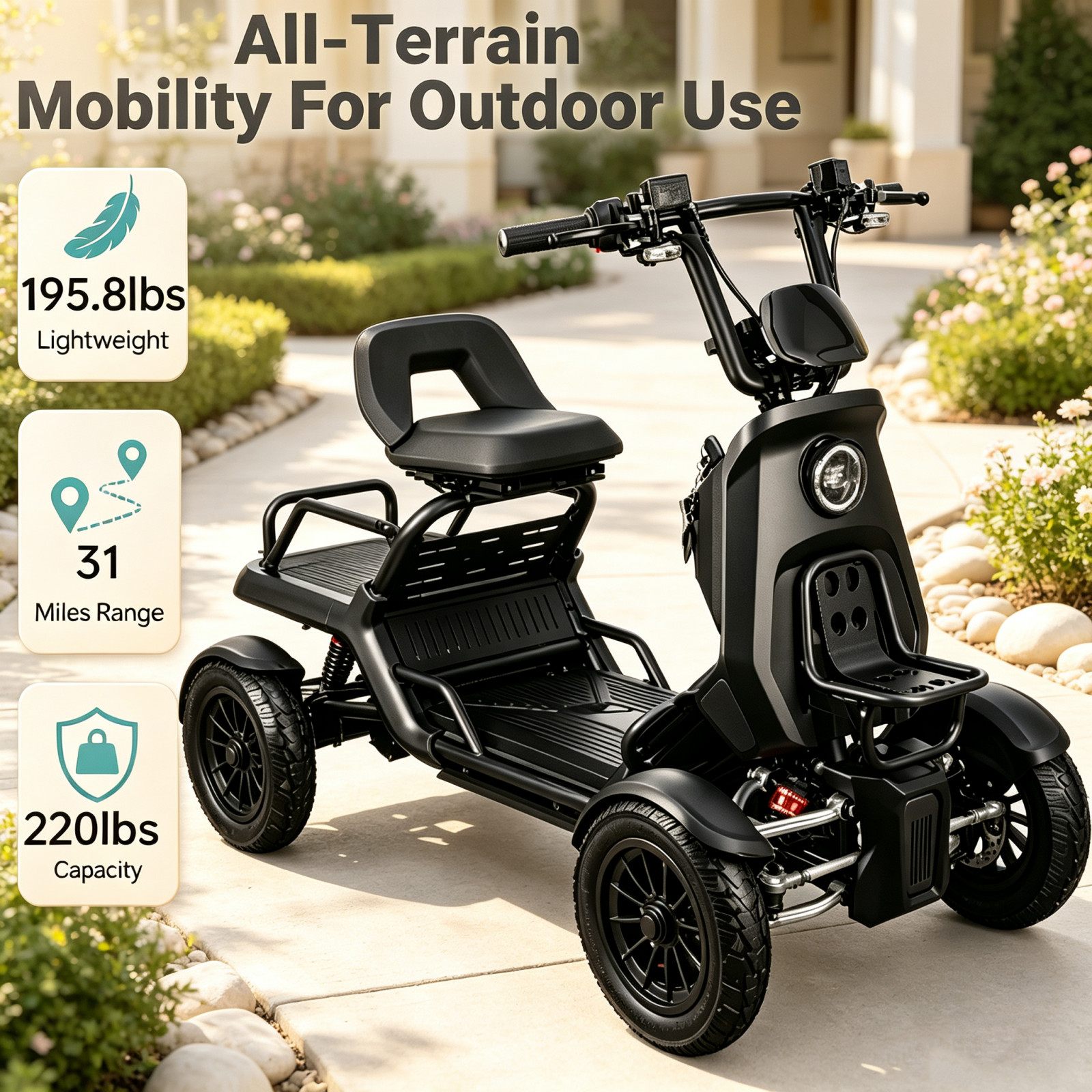 500W Heavy Duty 4-Wheel Mobility Scooter 220 lbs Capacity Seniors Adults Black