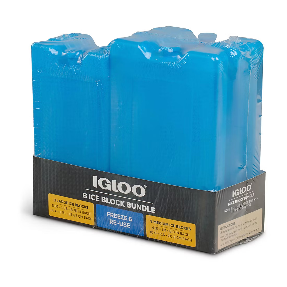 IGLOO Reusable Ice Blocks Freezer Packs 3 Large & 3 Medium 6 Pack