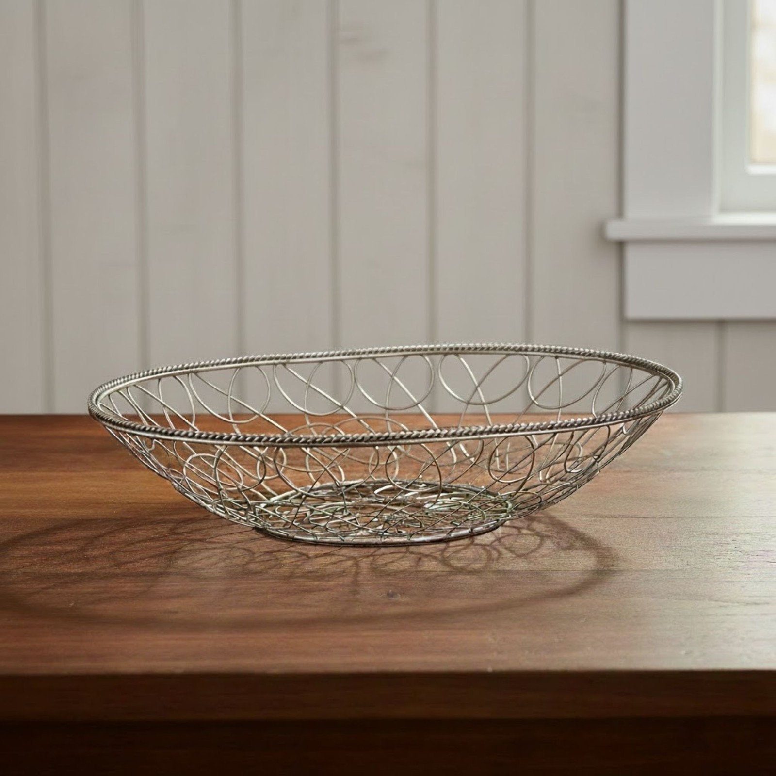 Silverplate Metal Wire Decorative Basket for Bread Fruit Large Silver Bowl Vtg