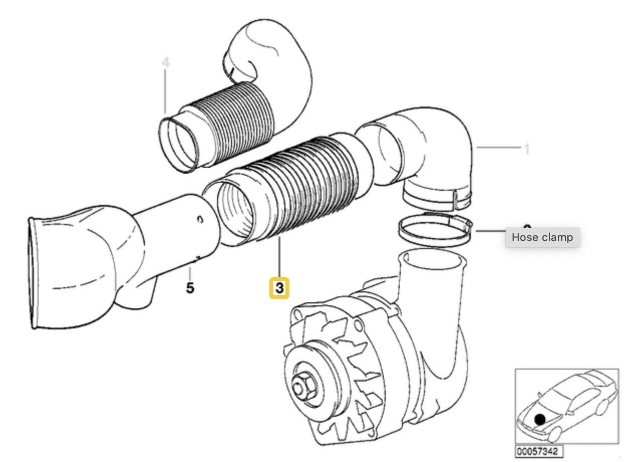 Air cooling rubber boot for BMW E-32 E-34