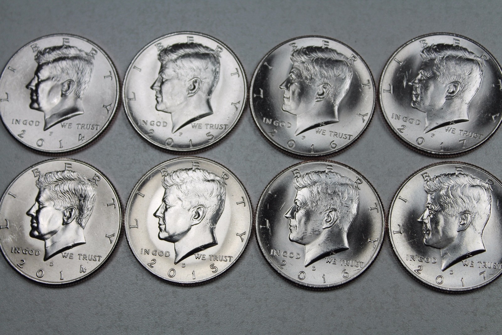 2014 2015 2016 2017 P & D Kennedy Half  Uncirculated Mint roll Set 2014-2017