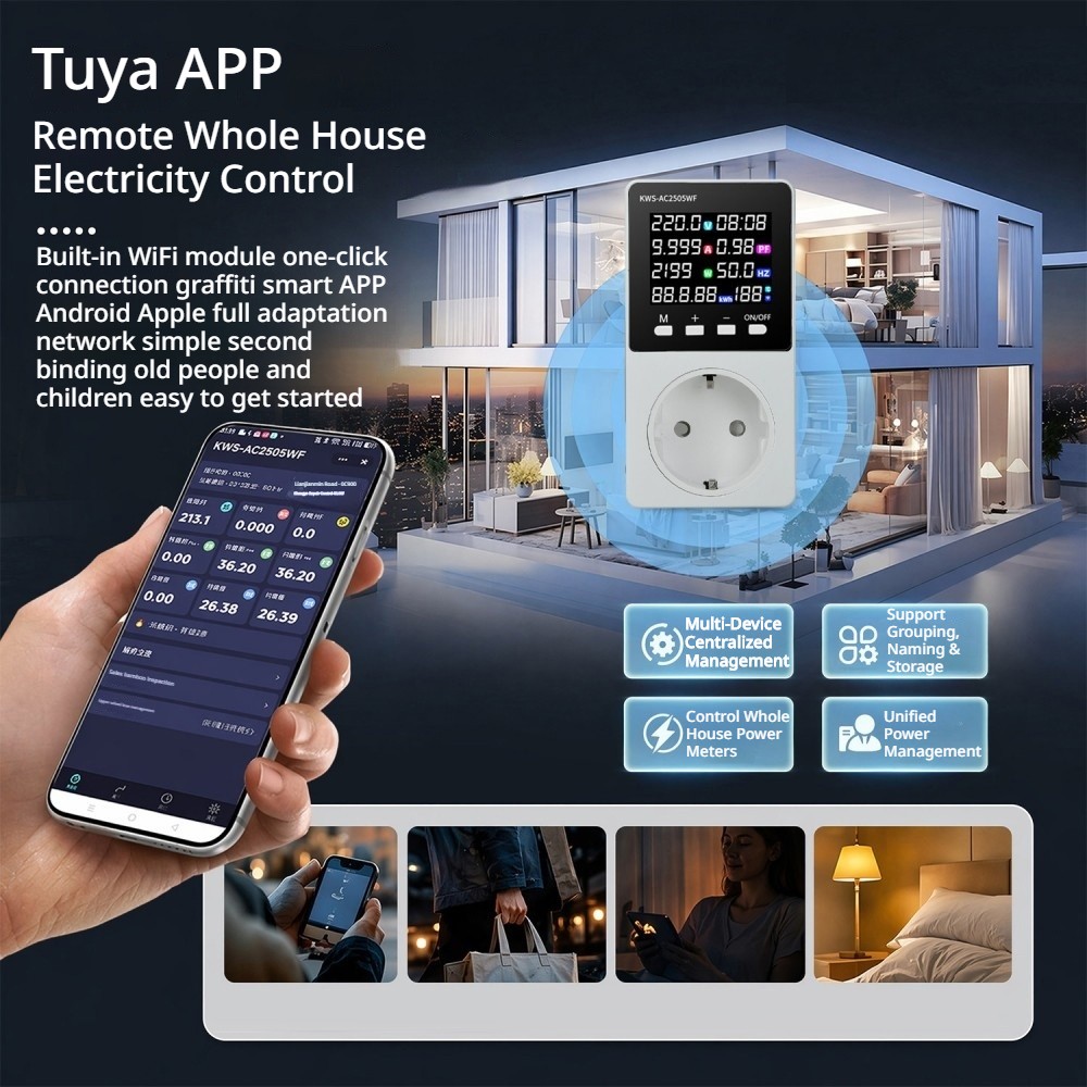AC85-290V Tuya Smart Switch Digital Energy Meter 0-16A Voltage Current Monitor