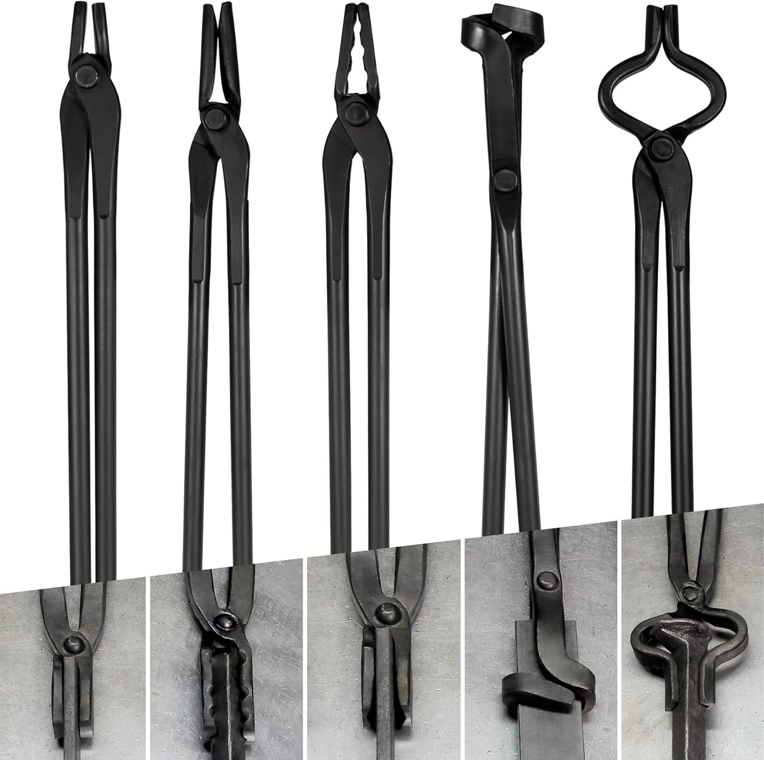 Knife Making Blacksmith Tongs Bladesmith Hand Tool Set Anvil Vise Forge Flat 5PC